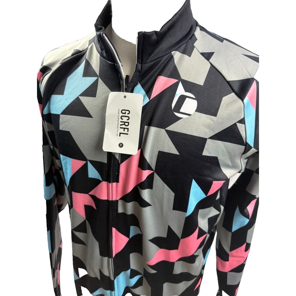 GCRFL Mens Cycling Jersey Long Sleeve Full Zip Geometric Fleece Lined XL NEW